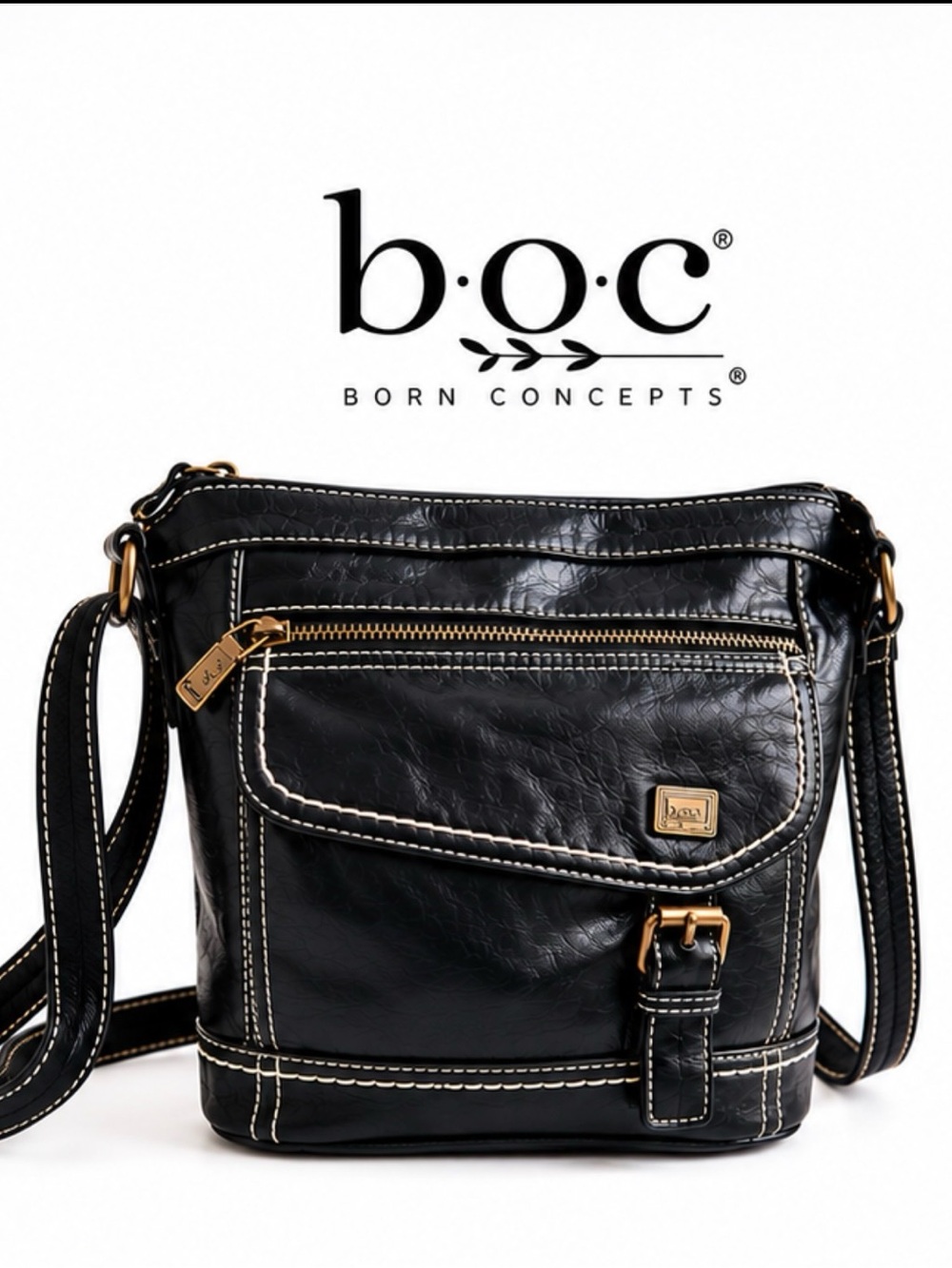 Boc Black Crossbody Bag with Stitching